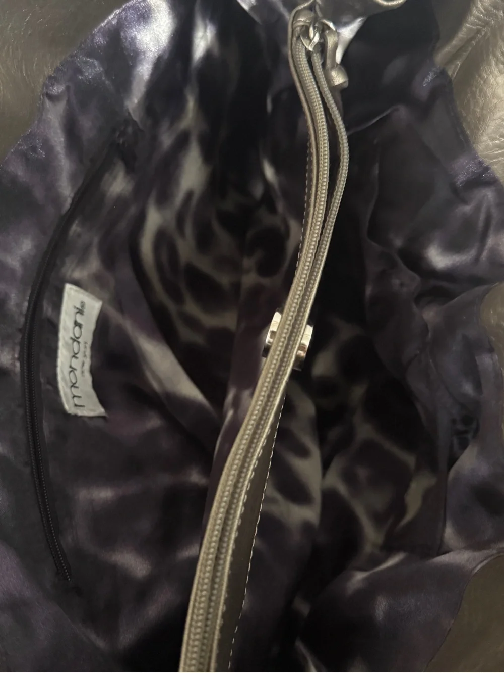Mondani Metallic Pewter Hobo with Silver Accents Shoulder Bag Large